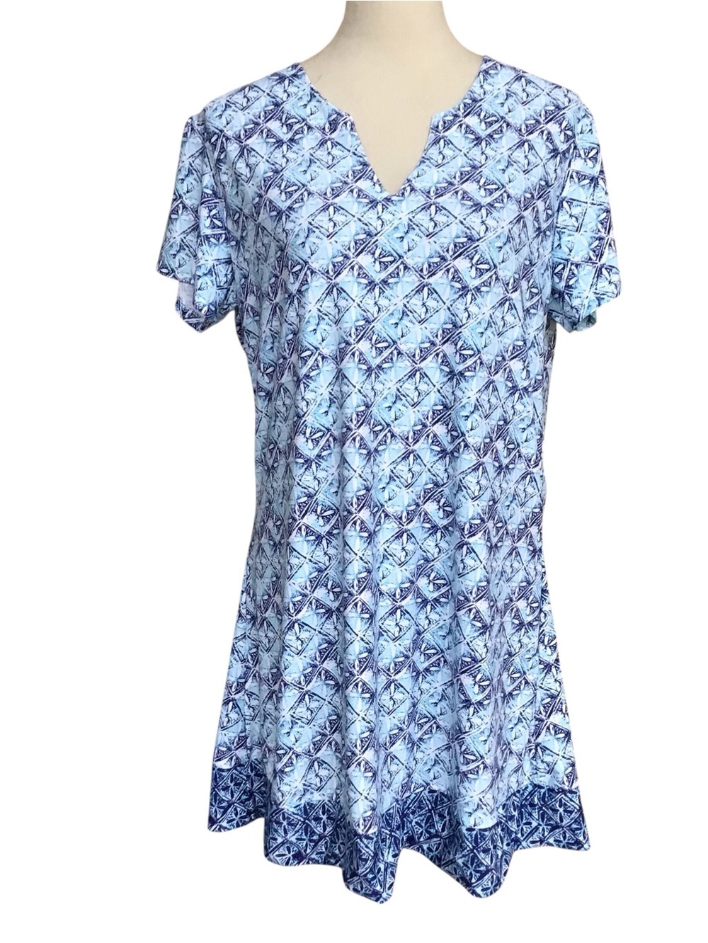 Aqua Et Sol Swim Cover-up Tunic Dress UPF 50 Short Sleeve Blue White NEW